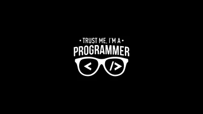 Humorous Programmer Motto with Code Glasses on Minimalist Black Background image