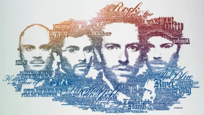 Artistic Typographic Portraits of Five Musicians from Song Titles image