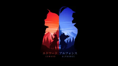 Edward Elric and Alphonse Elric Dual Landscape Silhouette Anime Artwork image