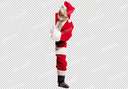 Santa claus surprise Paypal | Happy surprised santa claus pointing on blank