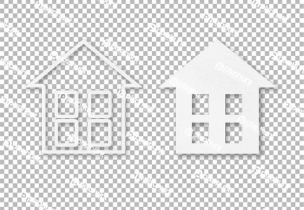 White paper cut house shapes apart on transparent background