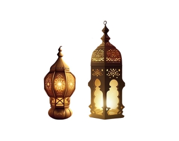 Eid mubarak and ramadan kareem greetings with islamic lantern and mosque