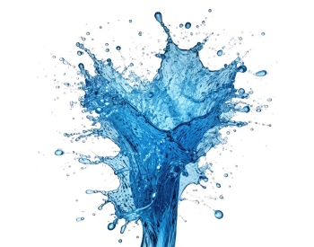 Blue water splash Or liquid water splash wave with swirl and drops