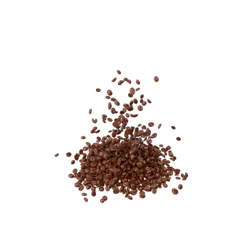 Coffee beans scattered mid-air on a transparent surface